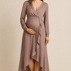 Flounce London Maternity Mauve Long Sleeve‎ Wrap Maxi Dress